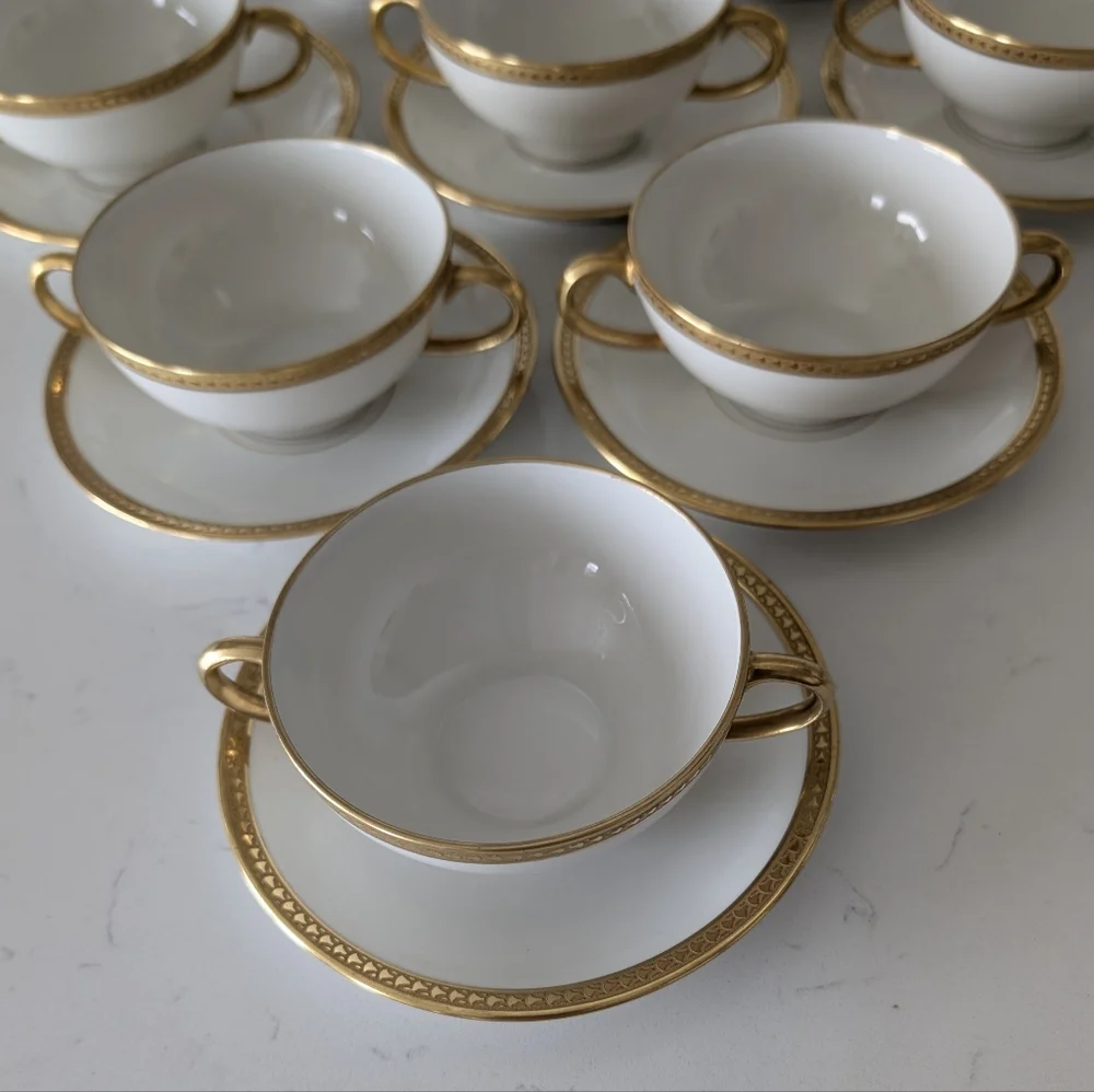 Limoges France William Guérin Circa 1900–1932 Soup Cup with Saucer Double Handle - Picture 4 of 16